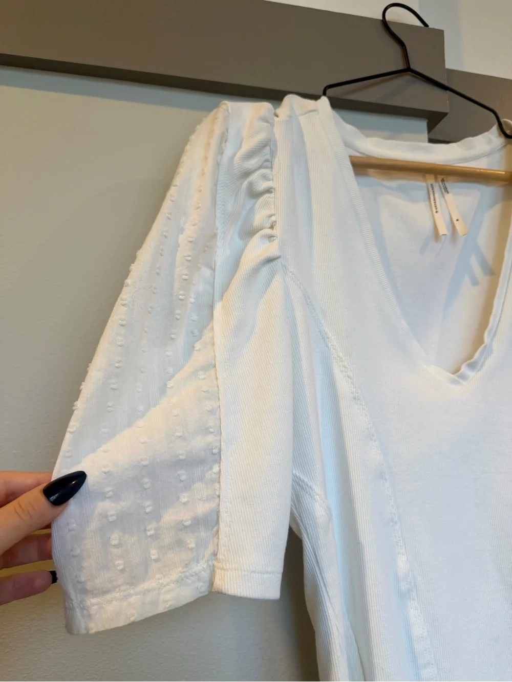 Anthropologie White Ribbed & Swiss Dot Sleeve Bodysuit M 🤍